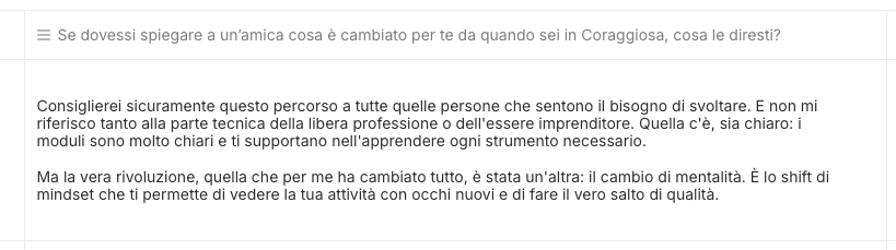 Testimonianza di Elena su Coraggiosa